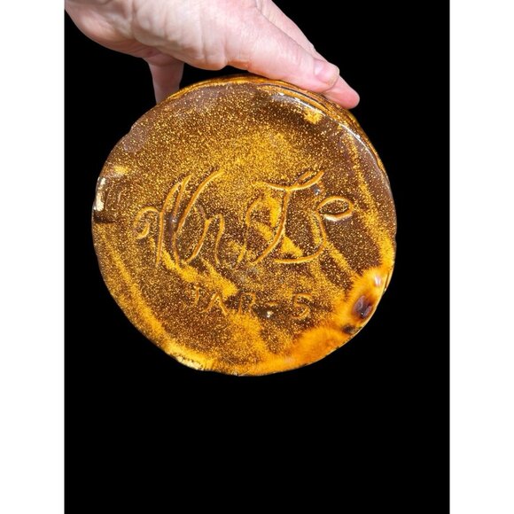 Vintage 1970s Ceramic Gold Drip Glaze Basket Style Planter Pot 6" Marked - Picture 3 of 12